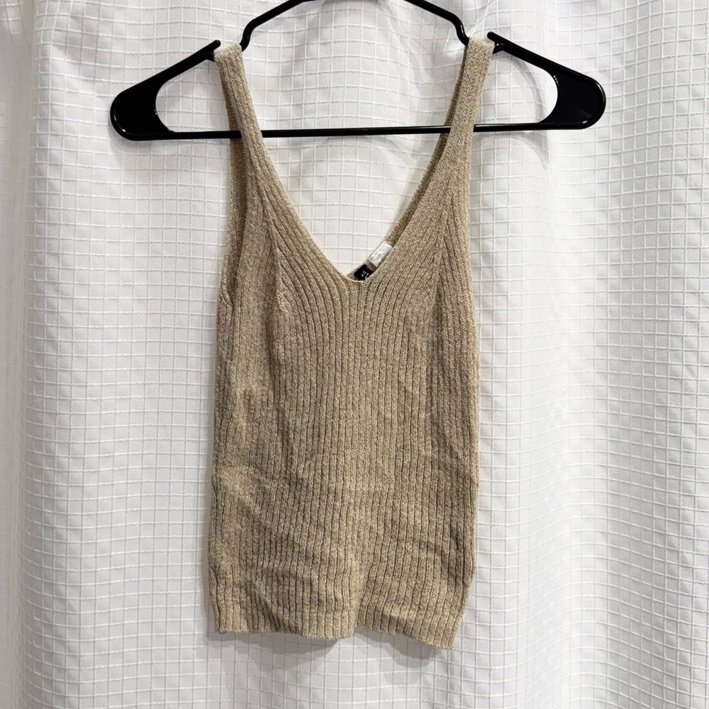 H&M Neutral Beige Ribbed V-Neck Tank Top